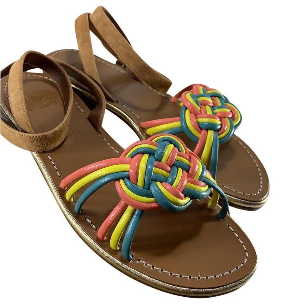Ella Flat Braided Rainbow Straps Suede Sandals D751